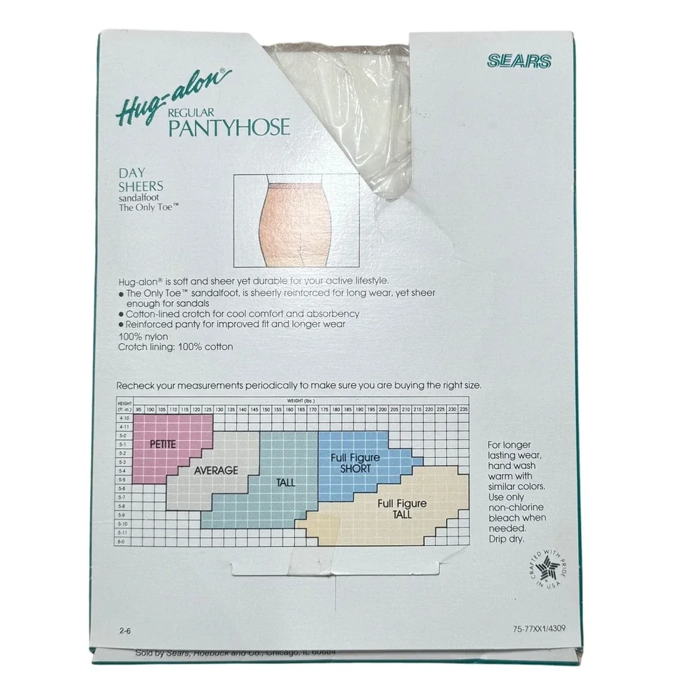 Vintage Sears Hug-alon Pantyhose Full Figure Short Day‎ Sheers White
